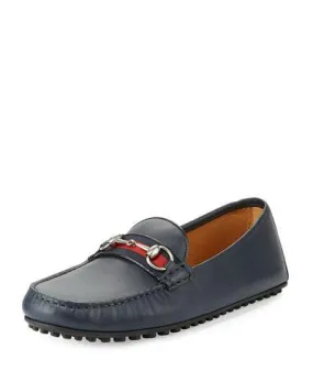 Leather Horsebit Driver Navy Blue Leather